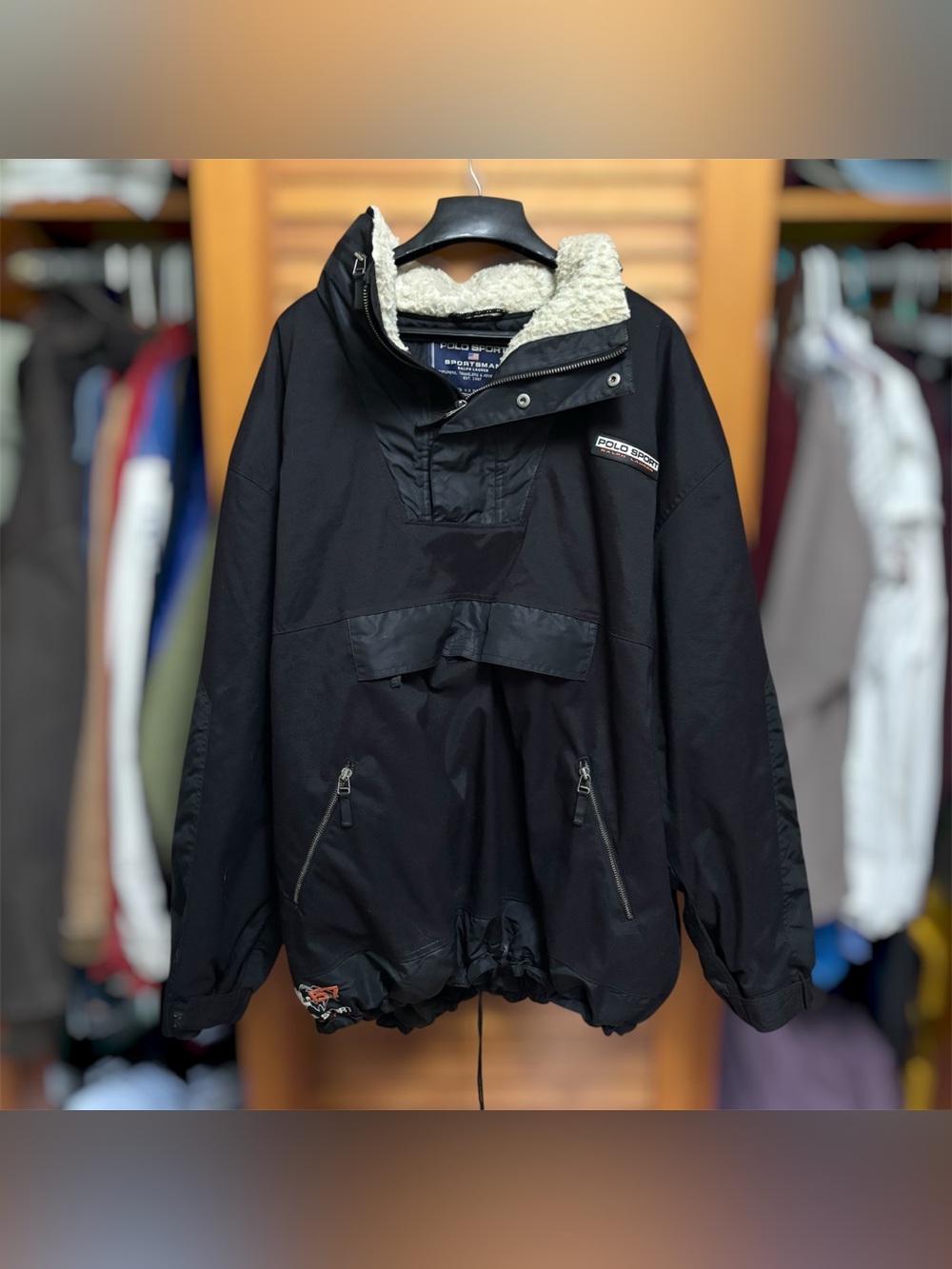 Vintage Polo Sport Sportsman RL67 Anorak Ski Jacket Pullover Coat Black Men XXL